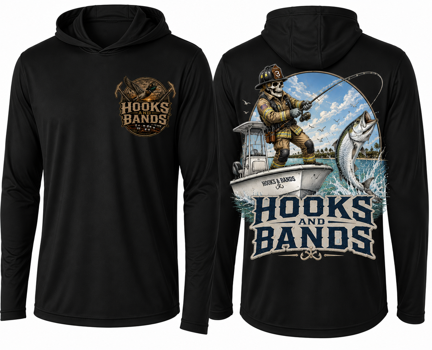 Hooks and Bands Long Sleeve hooded Tee - Tarpon + Logo