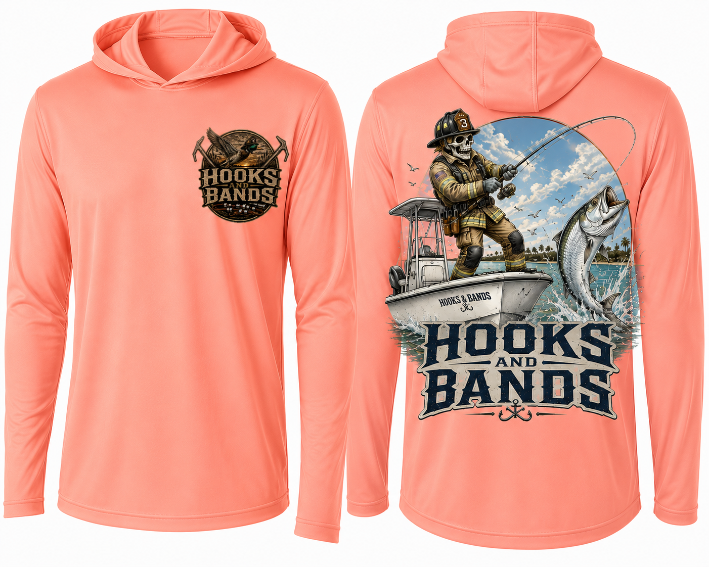 Hooks and Bands Long Sleeve hooded Tee - Tarpon + Logo