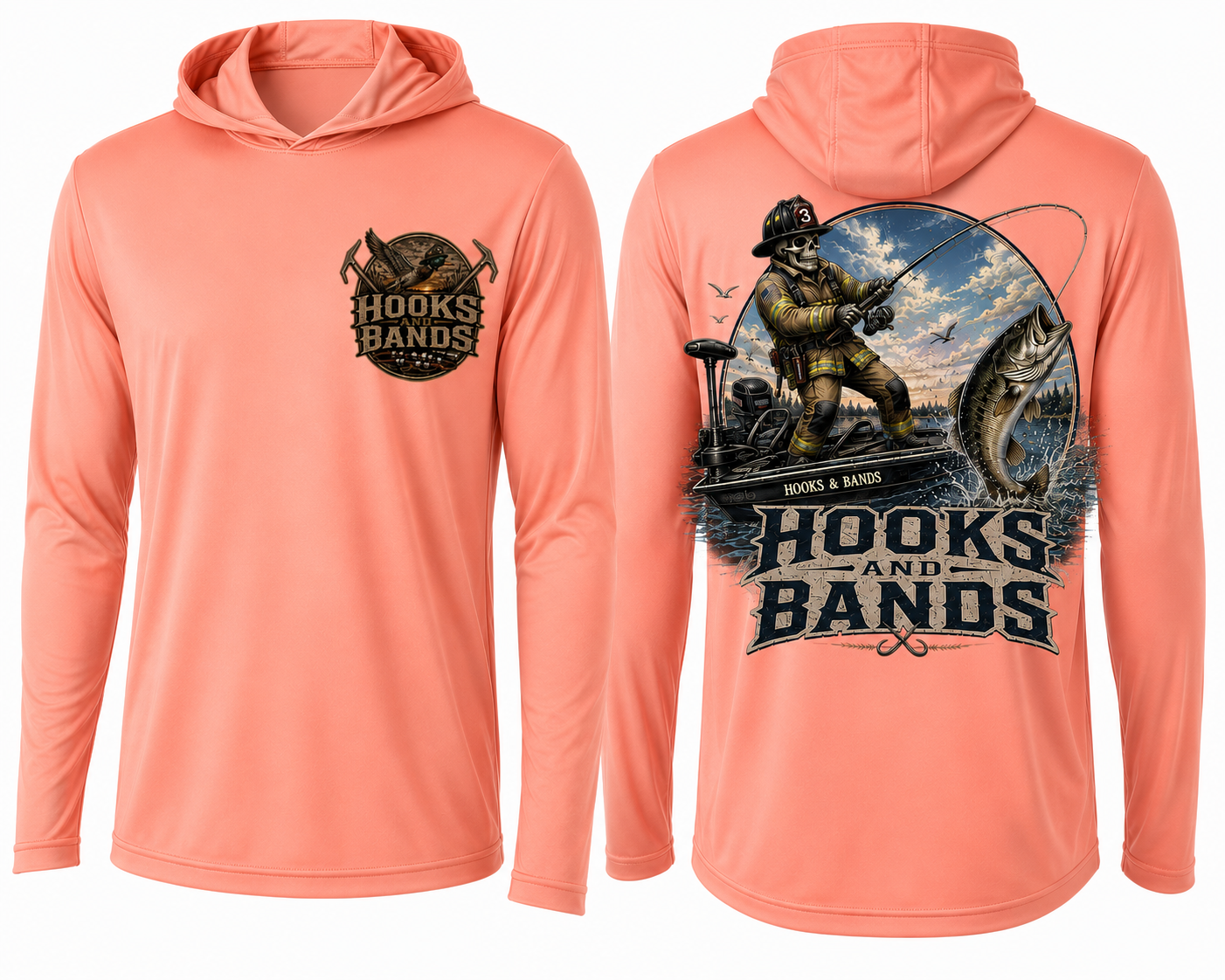 Hooks and Bands cooling long sleeve hooded tee - Bass Shirt + Logo