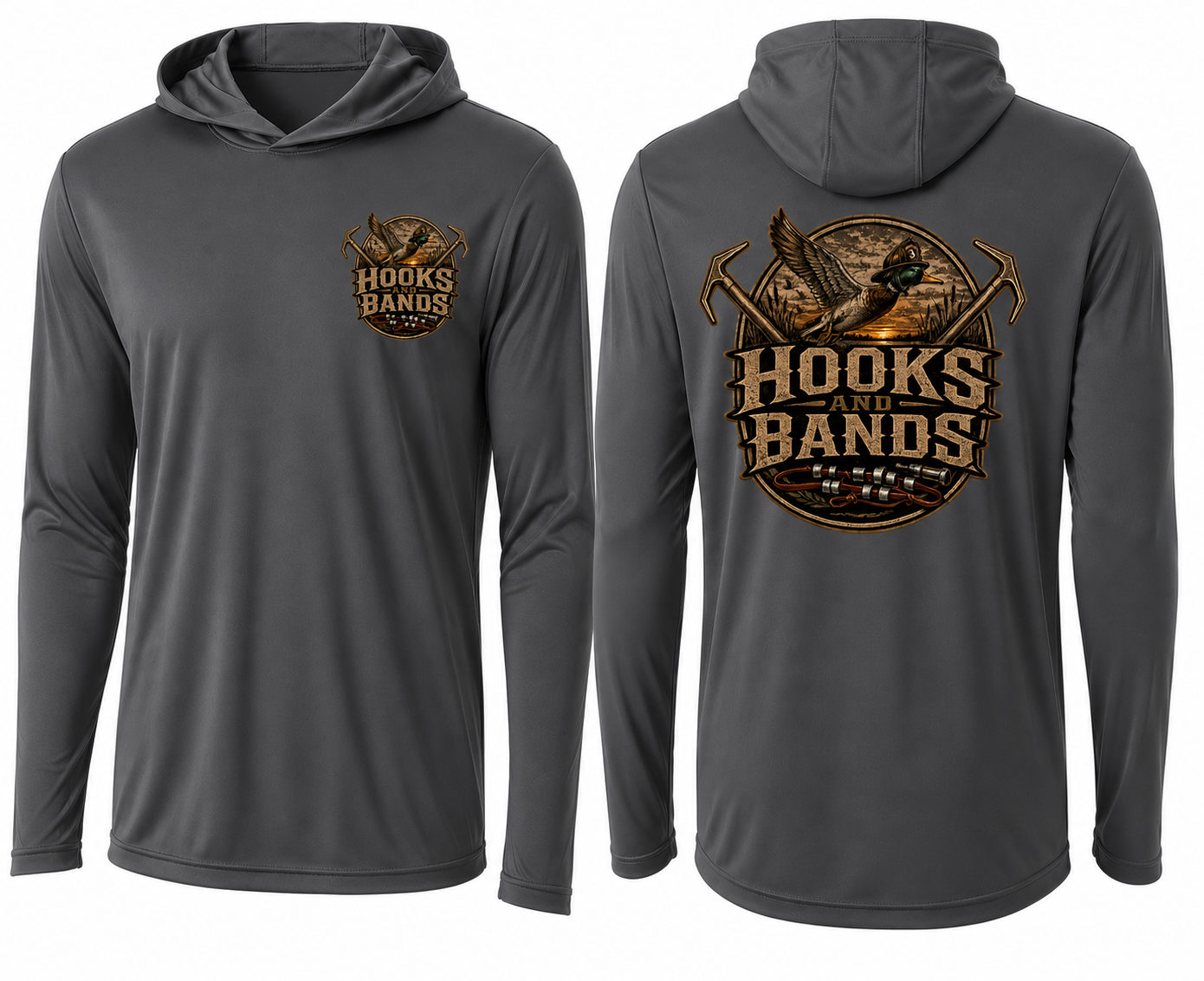 Hooks and Bands Cooling Long sleeve hooded Tee - Duck Logo + Logo