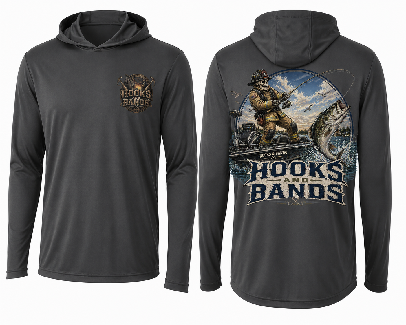 Hooks and Bands cooling long sleeve hooded tee - Bass Shirt + Logo