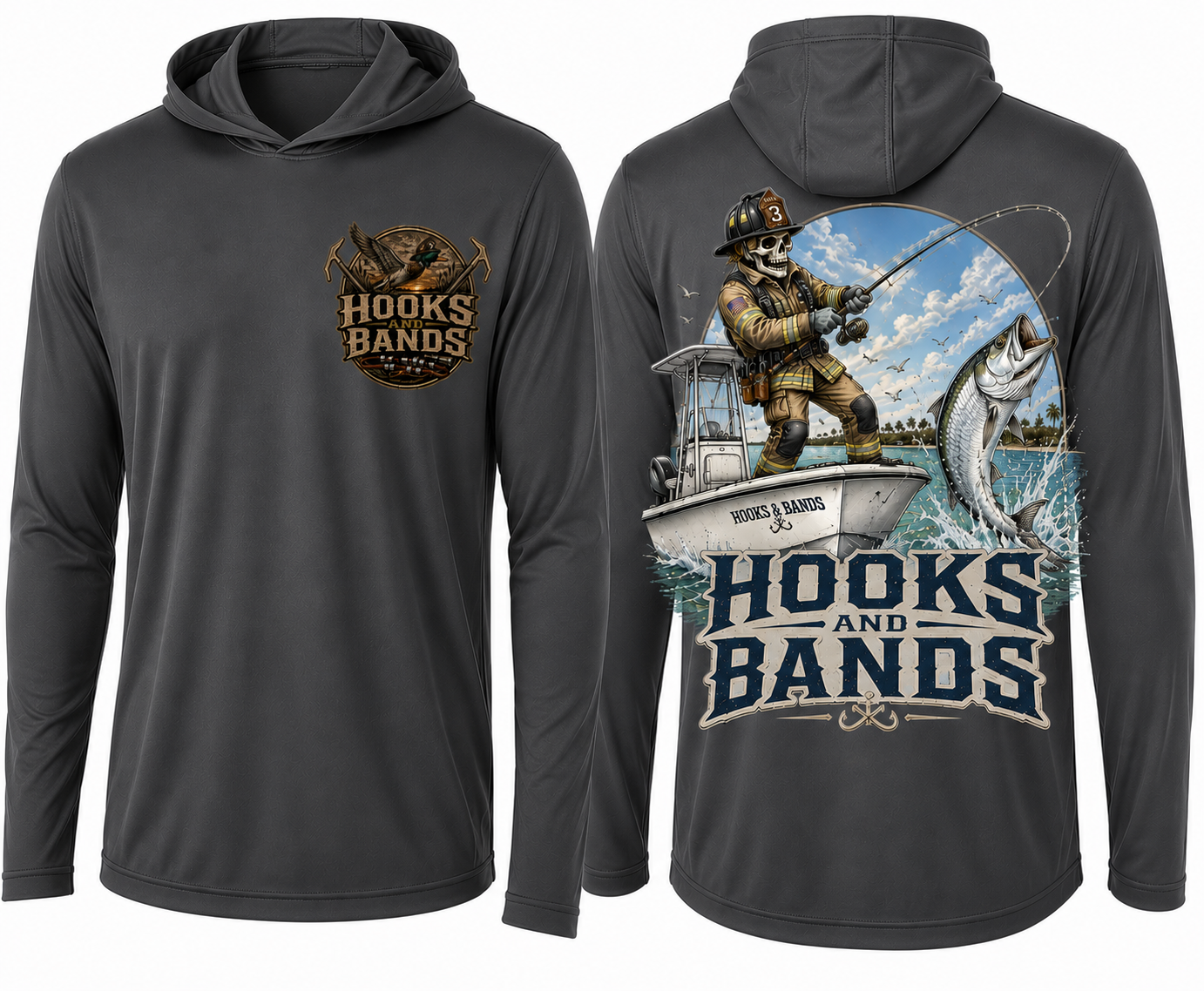 Hooks and Bands Long Sleeve hooded Tee - Tarpon + Logo
