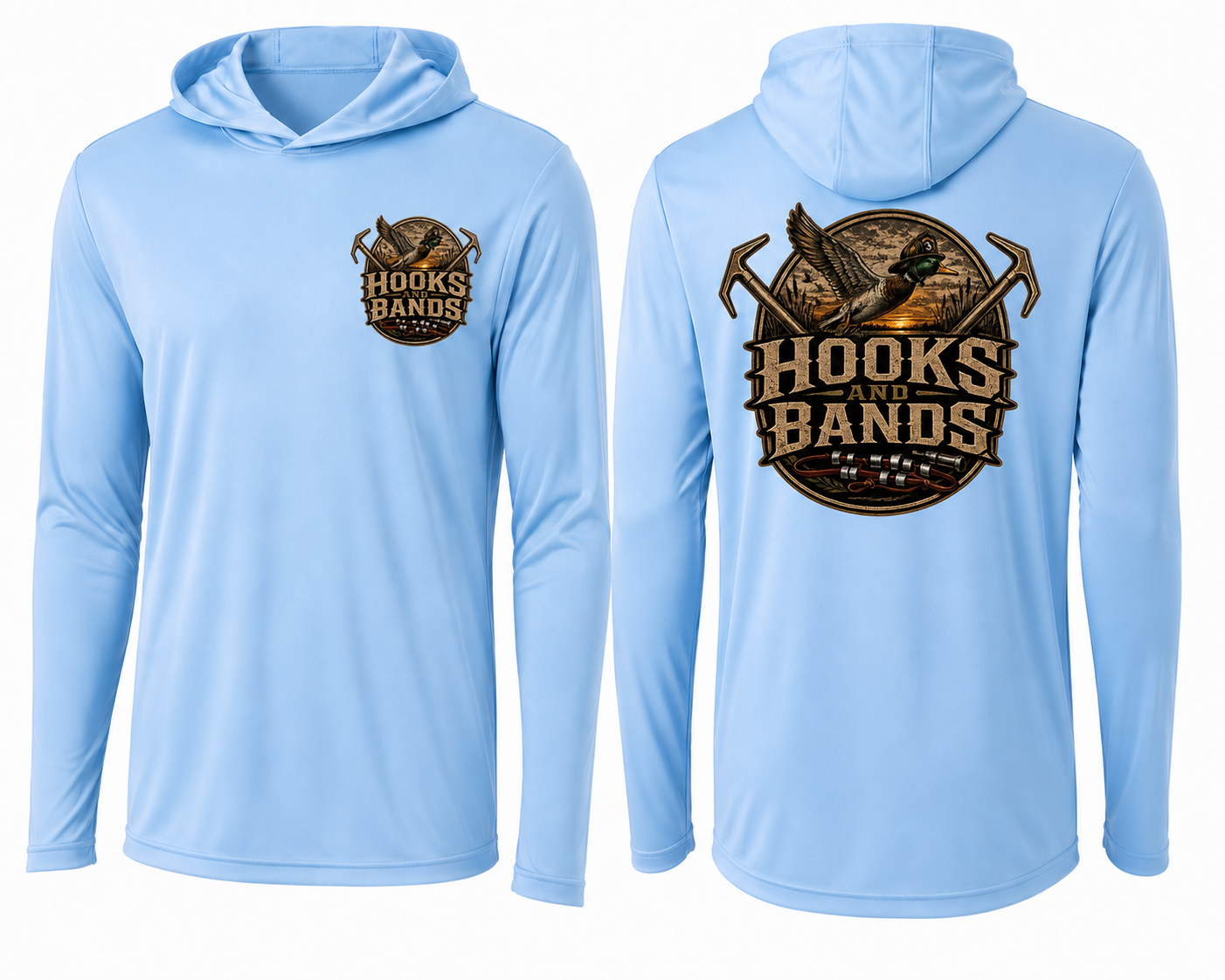 Hooks and Bands Cooling Long sleeve hooded Tee - Duck Logo + Logo