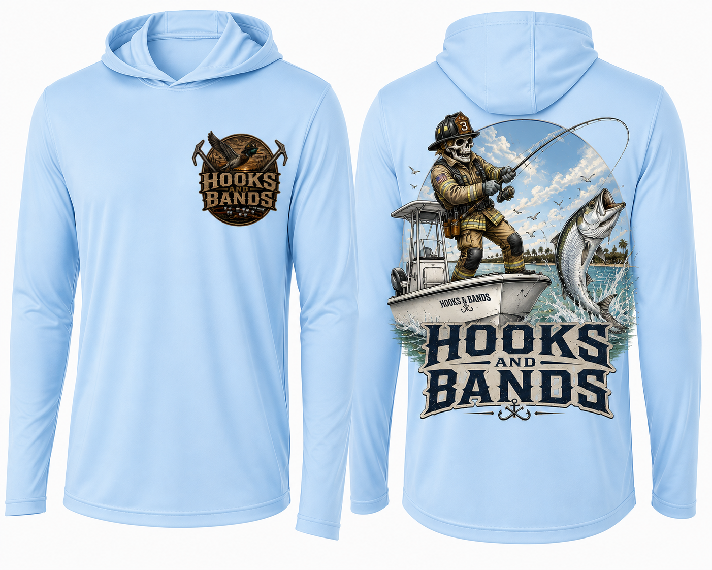Hooks and Bands Long Sleeve hooded Tee - Tarpon + Logo