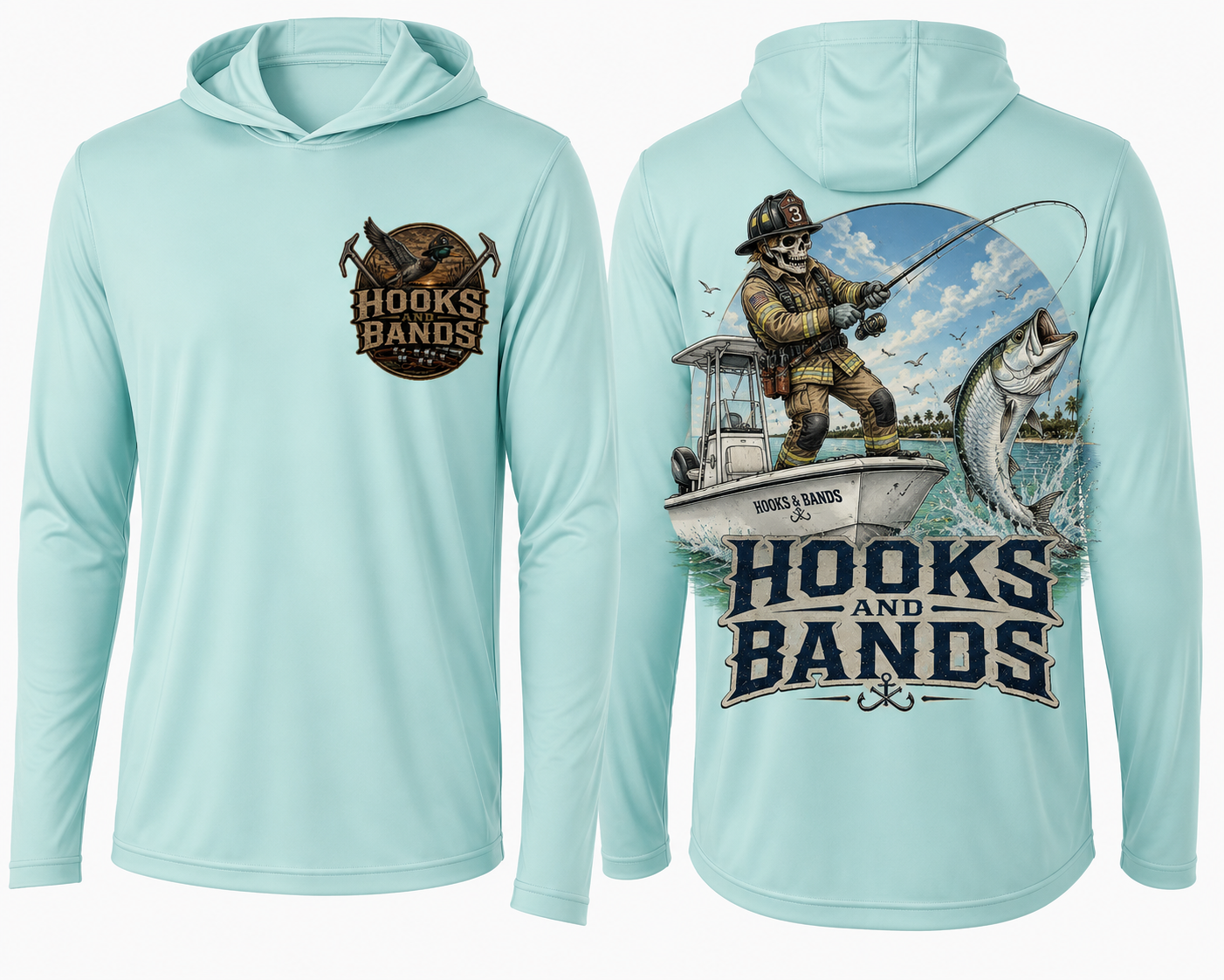 Hooks and Bands Long Sleeve hooded Tee - Tarpon + Logo