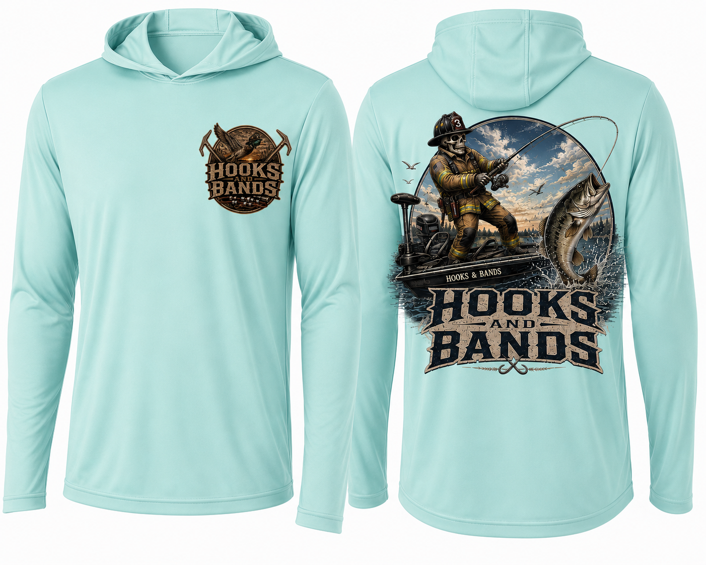 Hooks and Bands cooling long sleeve hooded tee - Bass Shirt + Logo