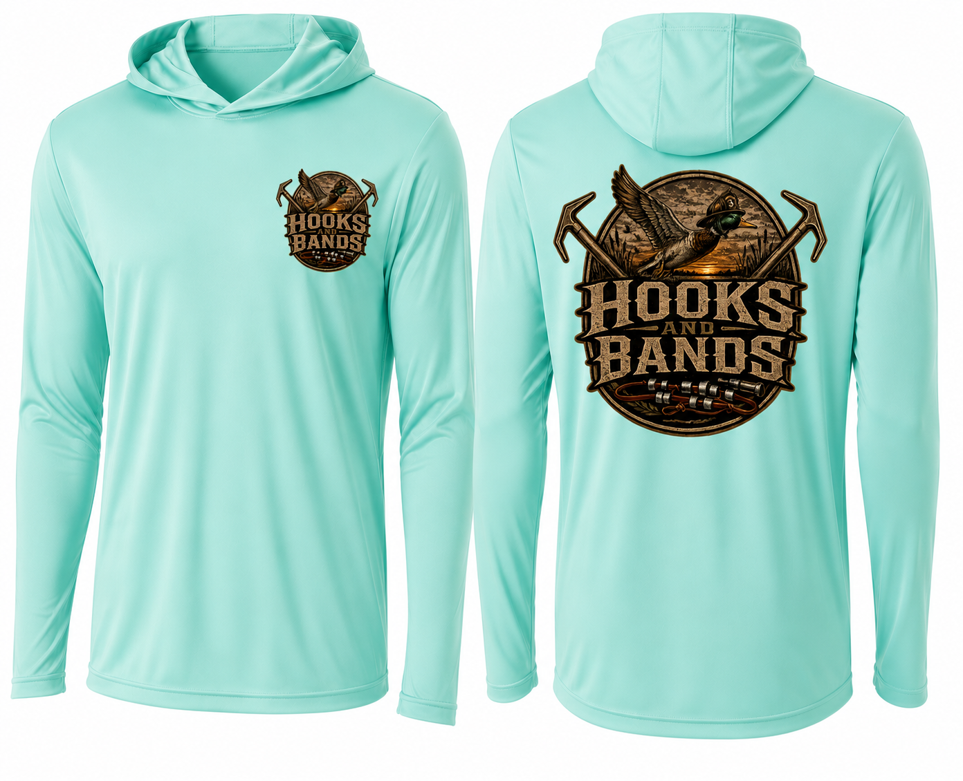 Hooks and Bands Cooling Long sleeve hooded Tee - Duck Logo + Logo