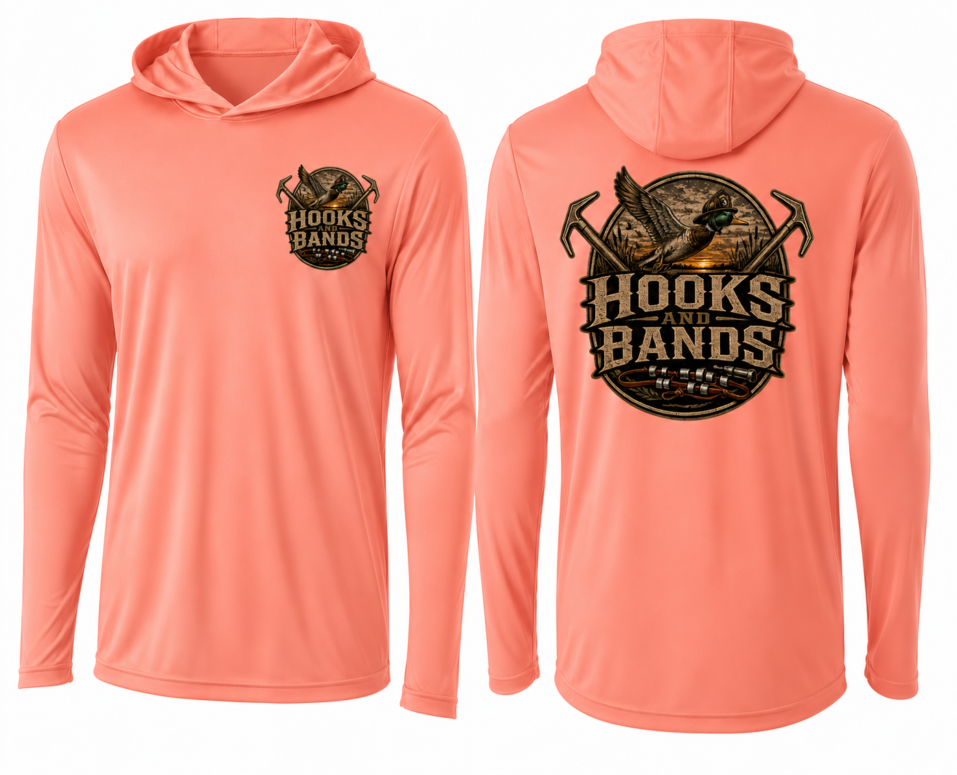 Hooks and Bands Cooling Long sleeve hooded Tee - Duck Logo + Logo