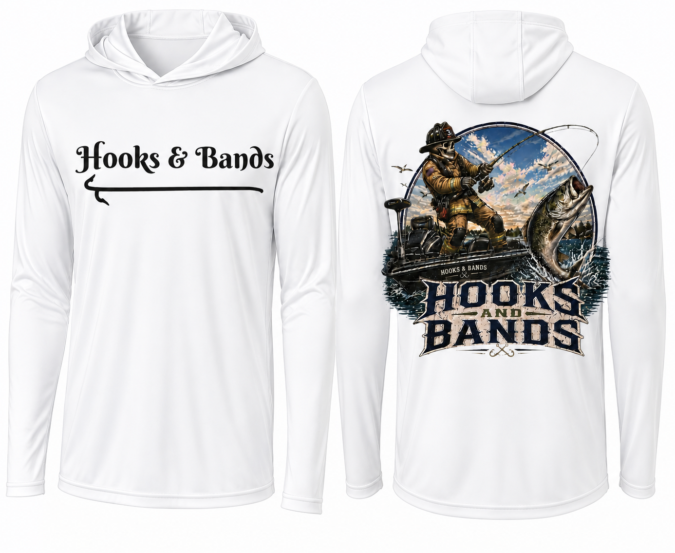 Hooks and Bands cooling Long sleeve hooded Tee -  Bass Angler Graphic Shirt + Hooks