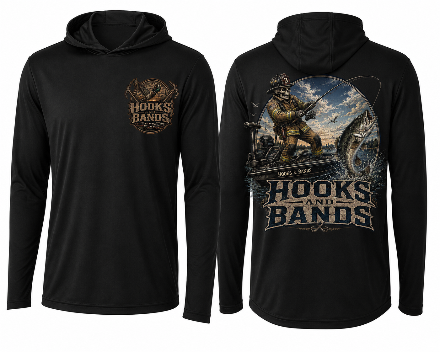 Hooks and Bands cooling long sleeve hooded tee - Bass Shirt + Logo