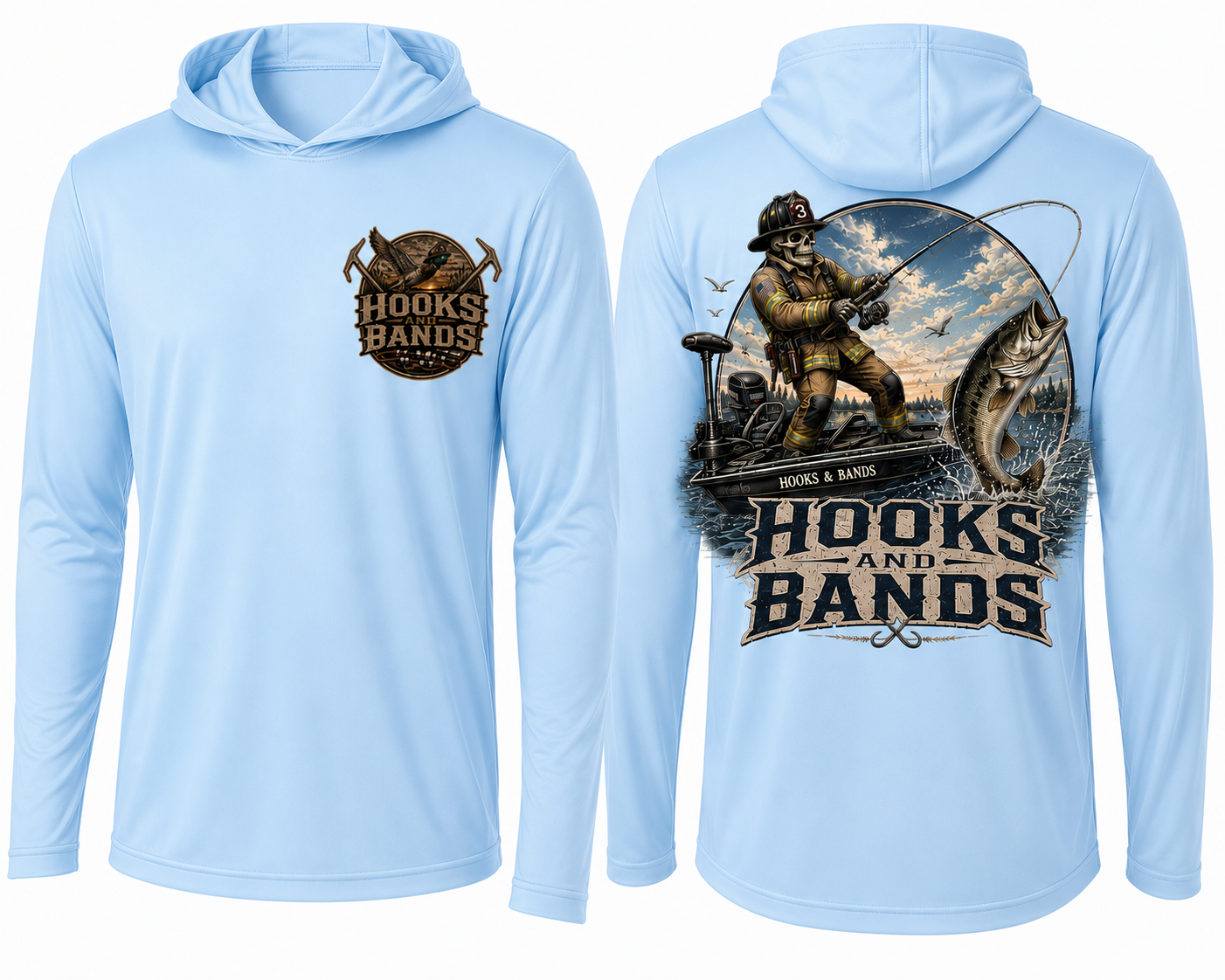 Hooks and Bands cooling long sleeve hooded tee - Bass Shirt + Logo