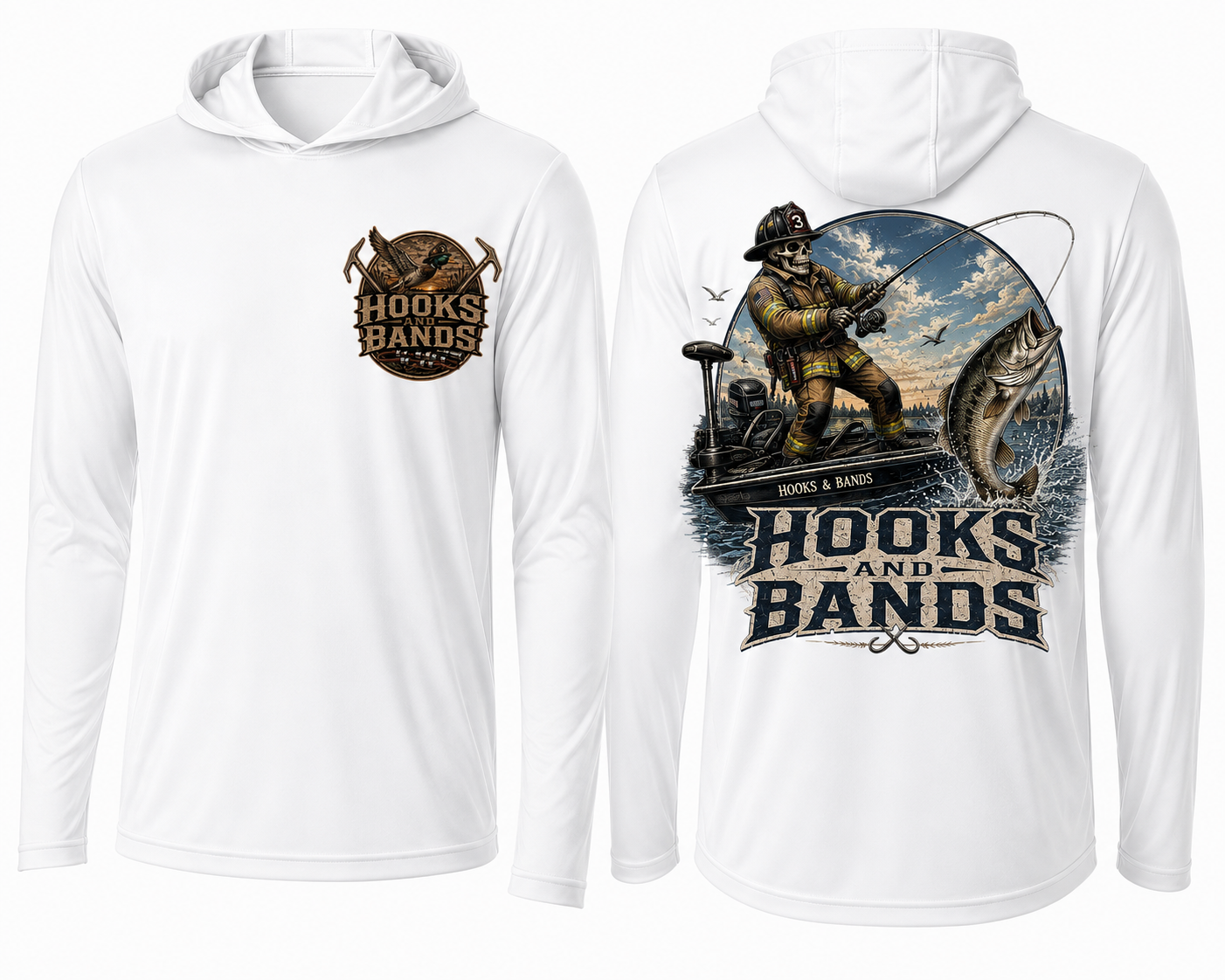 Hooks and Bands cooling long sleeve hooded tee - Bass Shirt + Logo