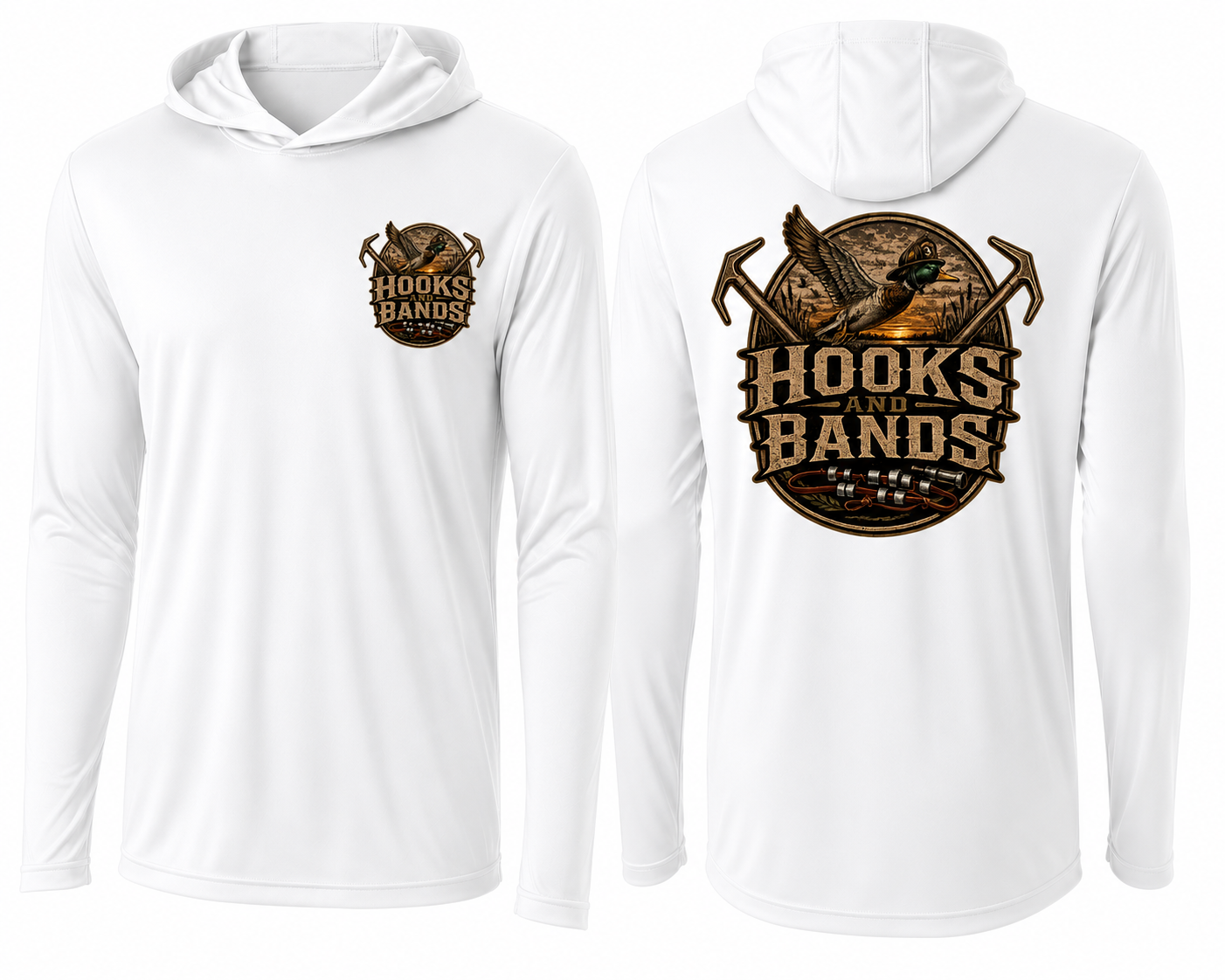 Hooks and Bands Cooling Long sleeve hooded Tee - Duck Logo + Logo